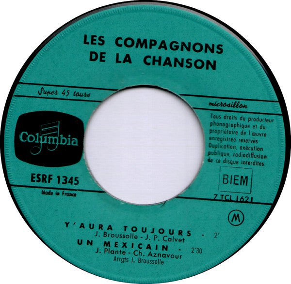 Les Compagnons De La Chanson : Y'aura Toujours (7", EP, Mono)