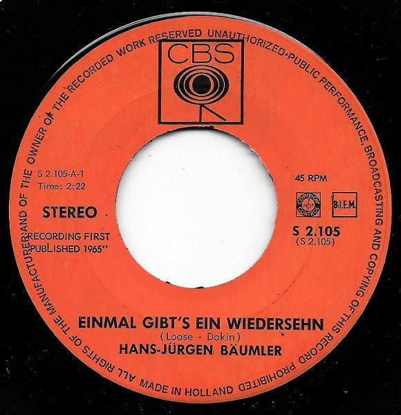 Hans-Jürgen Bäumler : Einmal Gibt's Ein Wiedersehn (7", Single)