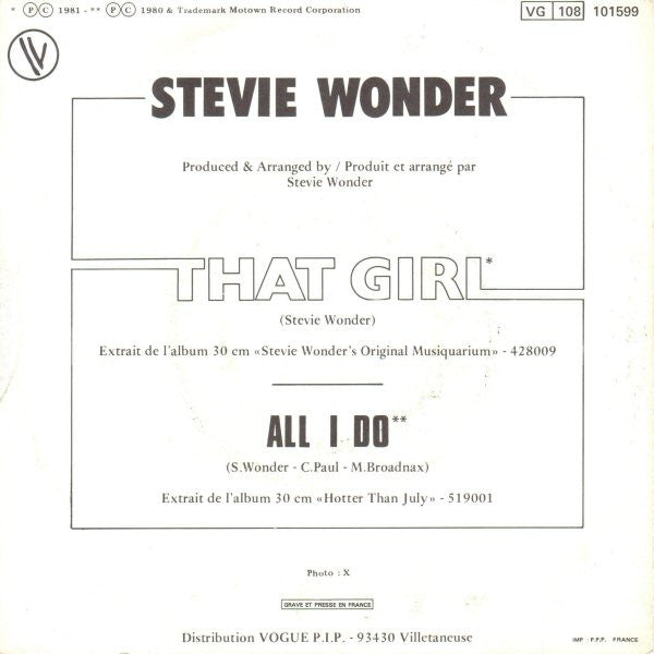 Stevie Wonder : That Girl (7", Single)