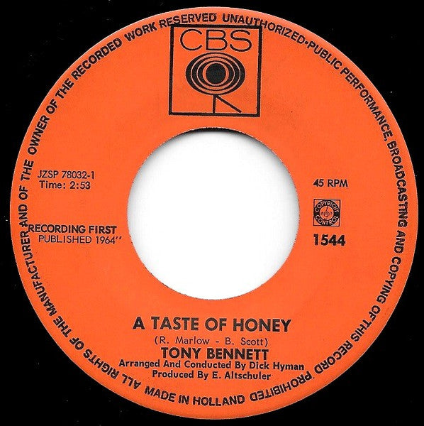 Tony Bennett : A Taste Of Honey / It's A Sin To Tell A Lie (7", Single)