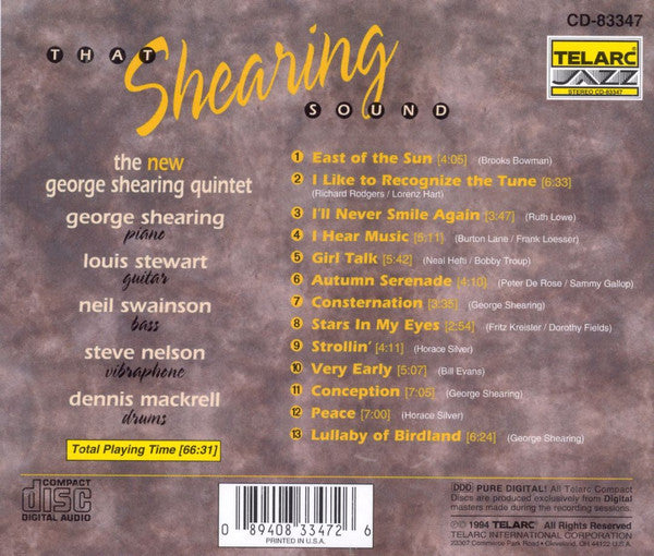 The George Shearing Quintet : That Shearing Sound (CD, Album)