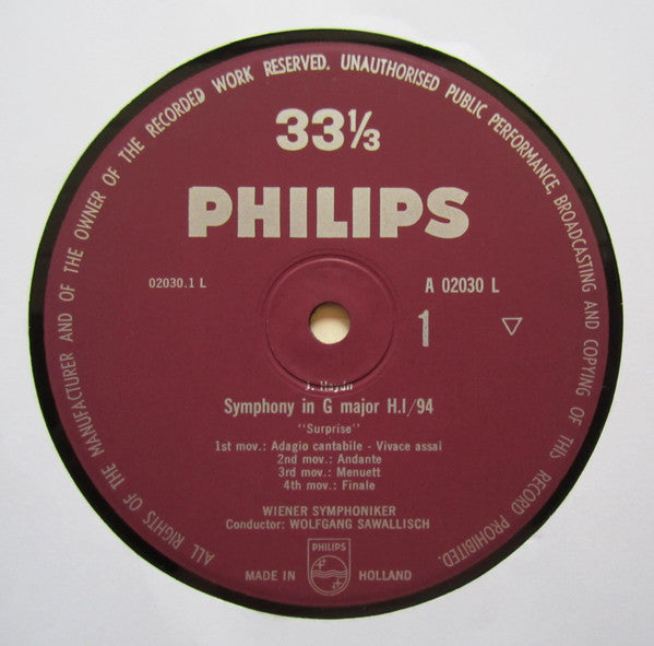 Joseph Haydn - Wolfgang Sawallisch, Wiener Symphoniker : Symphony No. 94 Surprise, 100 Military (LP, Album, Mono)
