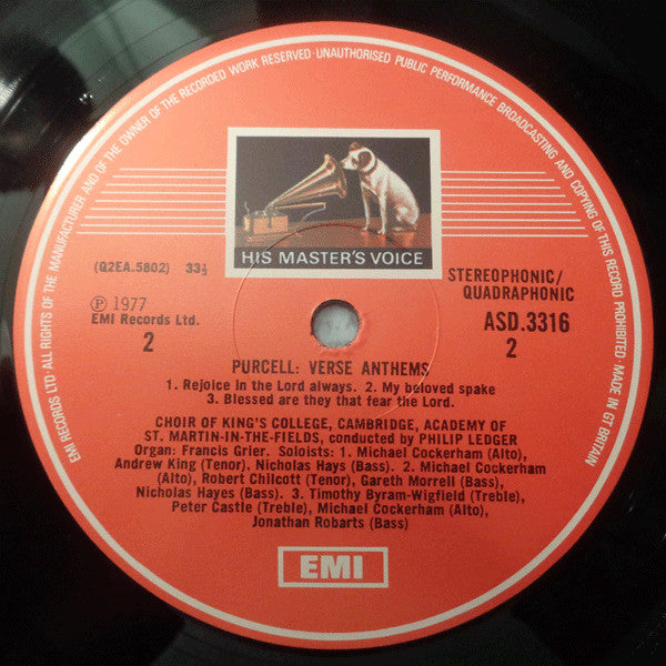 Henry Purcell - The King's College Choir Of Cambridge, Philip Jones Brass Ensemble, The Academy Of St. Martin-in-the-Fields Conducted By Philip Ledger : Funeral Music For Queen Mary / Five Anthems (LP, Quad, RP)