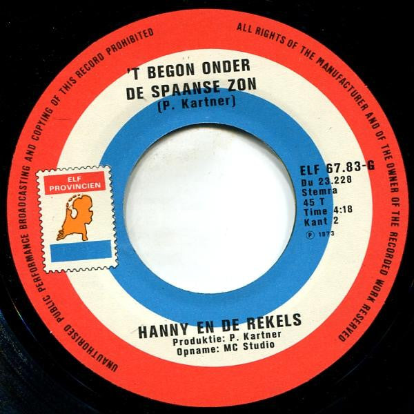 Hanny En De Rekels : Ik Heb Gedanst Met Jou (7", Single, Bro)