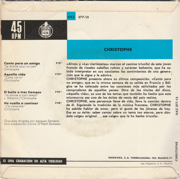 Christophe : Canto Para Un Amigo  (7", EP)