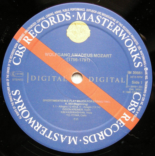 Wolfgang Amadeus Mozart - Gidon Kremer, Kim Kashkashian, Yo-Yo Ma : Divertimento, K. 563 (LP, Album)