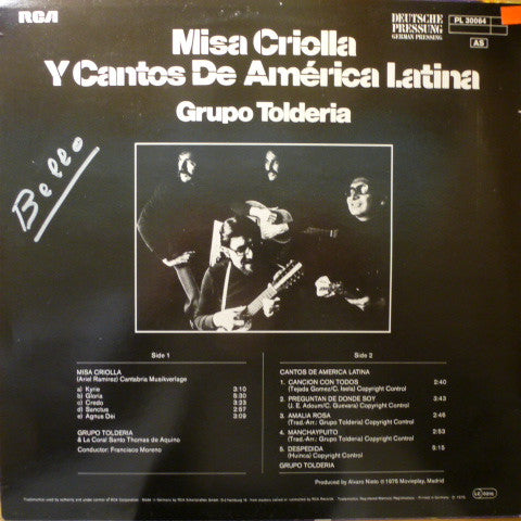 Grupo Toldería :  Misa Criolla Y Cantos De América Latina (LP, Album)