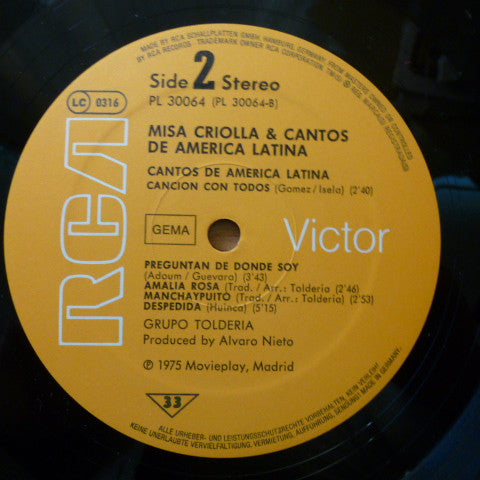 Grupo Toldería :  Misa Criolla Y Cantos De América Latina (LP, Album)