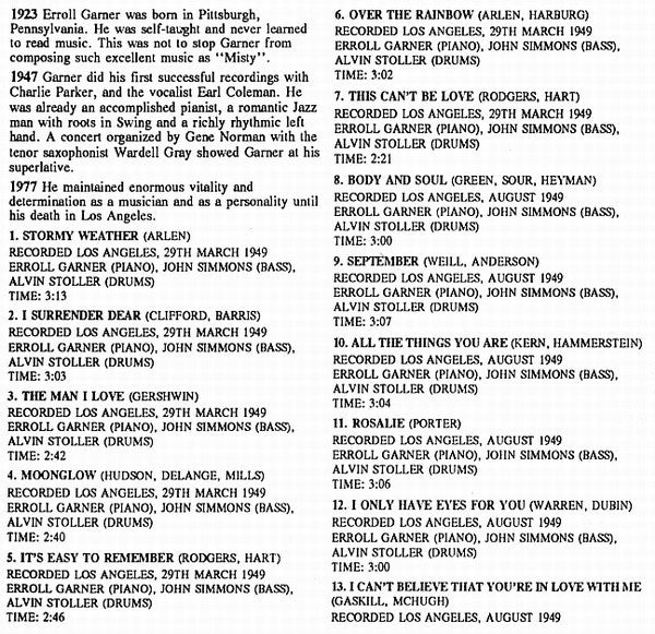 Erroll Garner : The Erroll Garner Story (CD, Comp)
