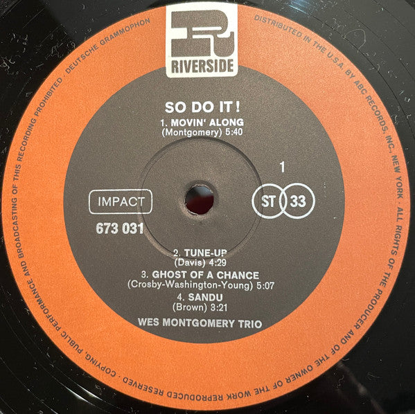 The Wes Montgomery Trio Featuring James Clay : So Do It (LP, Album, RE)