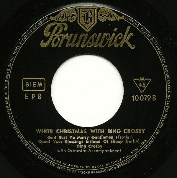 Bing Crosby : White Christmas With Bing Crosby (7", EP, RE)