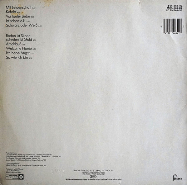 Ina Deter Band : Mit Leidenschaft (LP, Album, Blu)