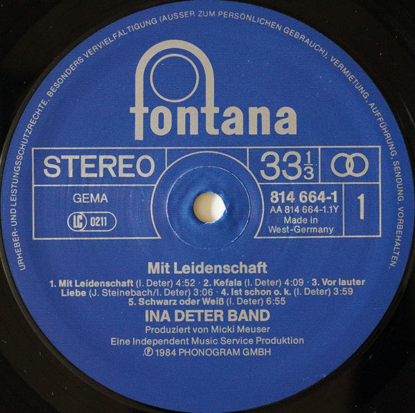 Ina Deter Band : Mit Leidenschaft (LP, Album, Blu)