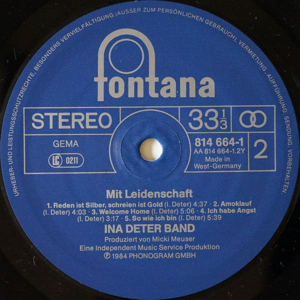 Ina Deter Band : Mit Leidenschaft (LP, Album, Blu)