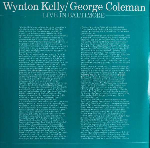 Wynton Kelly, George Coleman : Live In Baltimore (2xLP, RE)