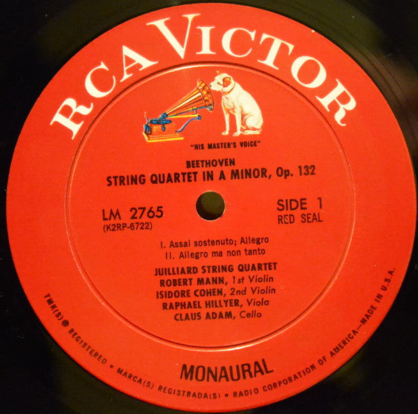 Ludwig van Beethoven, Juilliard String Quartet : Quartet In A Minor Op. 132 (LP, Mono)