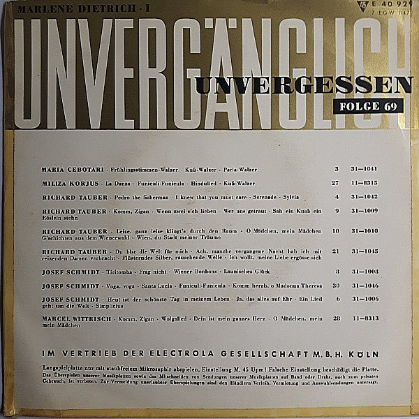 Marlene Dietrich : Marlene Dietrich 1 (7", EP, Mono)