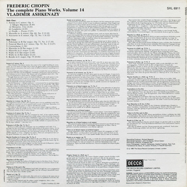 Frédéric Chopin, Vladimir Ashkenazy : The Piano Music Of Chopin Volume 14 (LP)