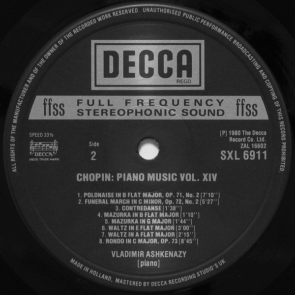 Frédéric Chopin, Vladimir Ashkenazy : The Piano Music Of Chopin Volume 14 (LP)