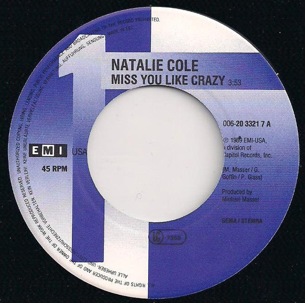 Natalie Cole : Miss You Like Crazy (7", Single)