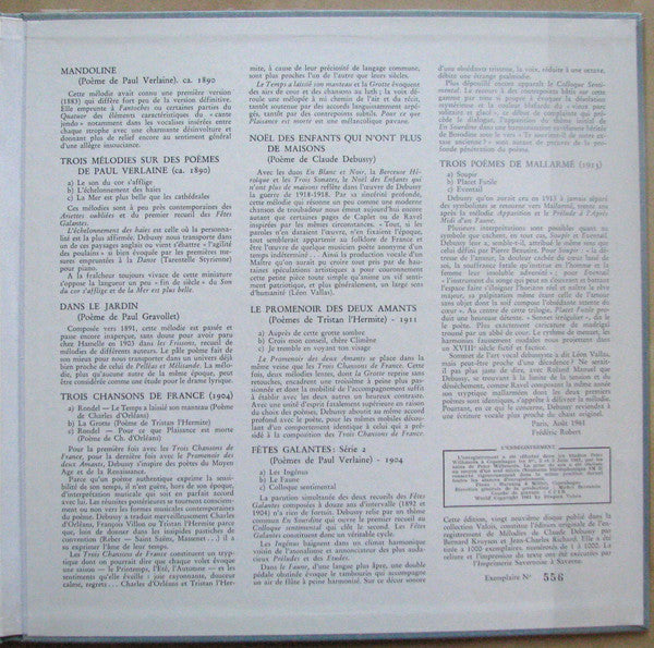 Claude Debussy - Bernard Kruysen, Jean-Charles Richard : Mélodies II (LP, Album, Mono, Ltd, Num)