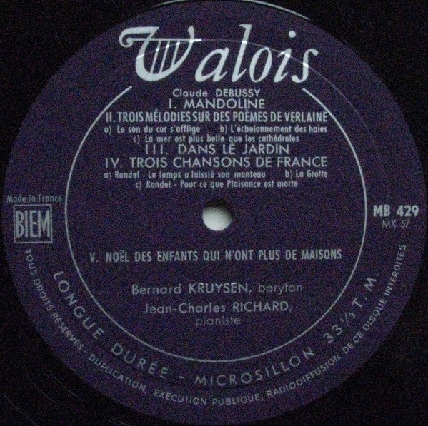 Claude Debussy - Bernard Kruysen, Jean-Charles Richard : Mélodies II (LP, Album, Mono, Ltd, Num)
