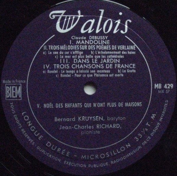 Claude Debussy - Bernard Kruysen, Jean-Charles Richard : Mélodies II (LP, Album, Mono, Ltd, Num)