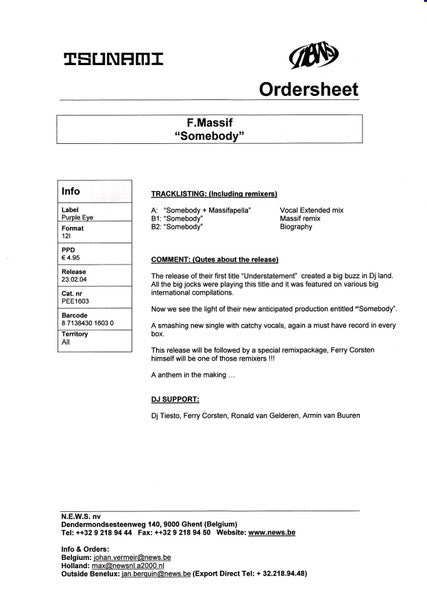 F.Massif* : Somebody (12", Promo)