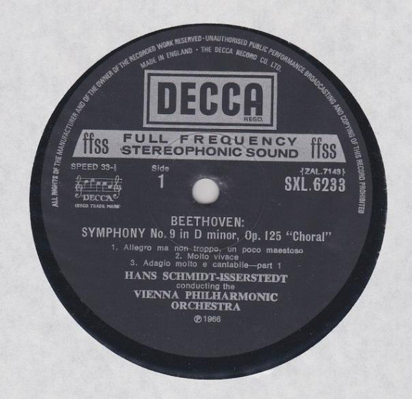 Ludwig van Beethoven, Joan Sutherland, Marilyn Horne, James King (3), Martti Talvela, Wiener Staatsopernchor, Hans Schmidt-Isserstedt, Wiener Philharmoniker : Symphony No 9 'Choral' (LP, Album, RP)