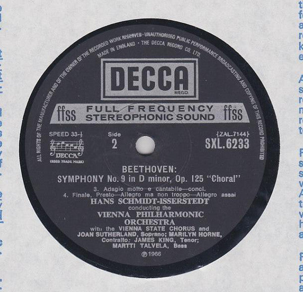Ludwig van Beethoven, Joan Sutherland, Marilyn Horne, James King (3), Martti Talvela, Wiener Staatsopernchor, Hans Schmidt-Isserstedt, Wiener Philharmoniker : Symphony No 9 'Choral' (LP, Album, RP)