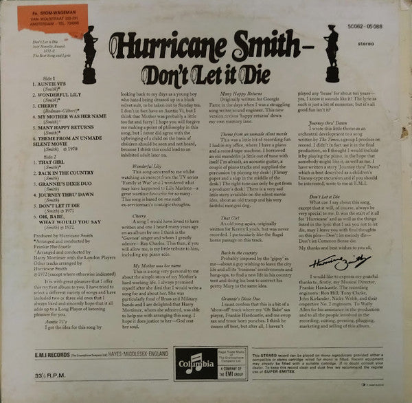 Hurricane Smith : Don't Let It Die (LP, Album)