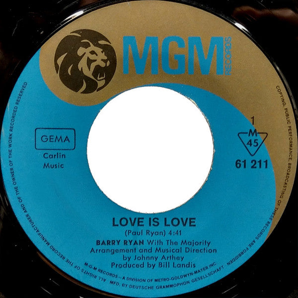 Barry Ryan With The Majority : Love Is Love (7", Single, Mono)