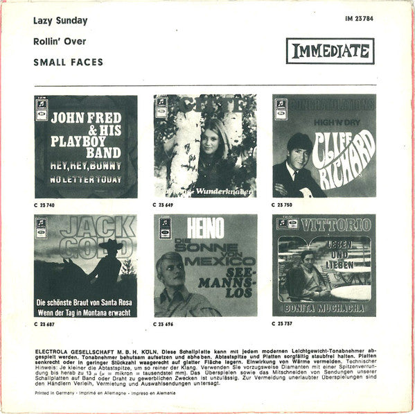 Small Faces : Lazy Sunday b/w Rollin' Over (7", Single)