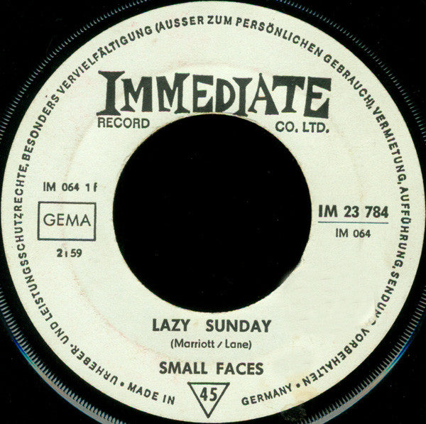 Small Faces : Lazy Sunday b/w Rollin' Over (7", Single)