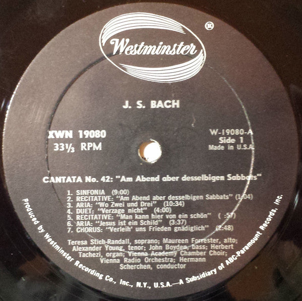 Johann Sebastian Bach ; Hermann Scherchen, ORF Symphonieorchester, Wiener Akademie Kammerchor : Bach: Cantata No. 35 & Cantata No. 42 (LP, Album, Mono)