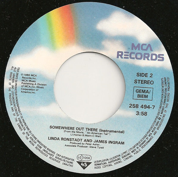 Linda Ronstadt And James Ingram : Somewhere Out There (7", Single)