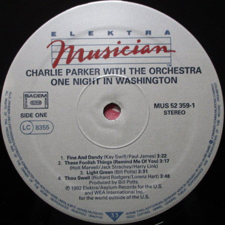 Charlie Parker With The Orchestra (4) : One Night In Washington (LP, Album)