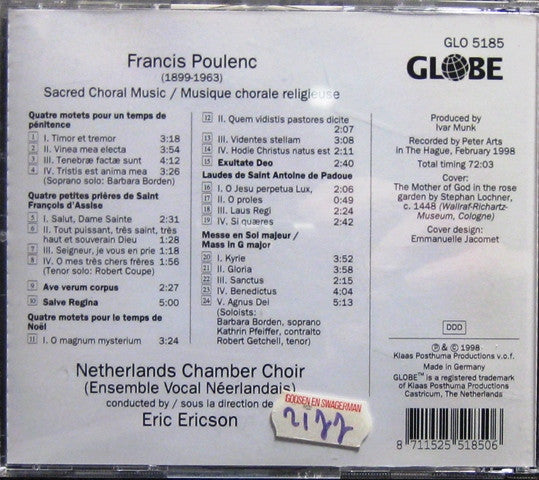 Francis Poulenc, Nederlands Kamerkoor, Eric Ericson : Sacred Choral Music / Musique Chorale Religieuse (CD, Album)
