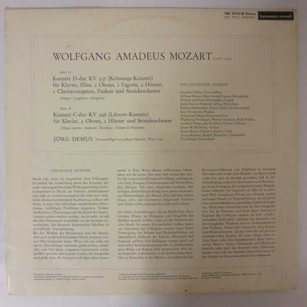 Wolfgang Amadeus Mozart - Jörg Demus, Collegium Aureum : Krönungskonzert / Lützowkonzert (LP)