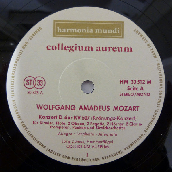 Wolfgang Amadeus Mozart - Jörg Demus, Collegium Aureum : Krönungskonzert / Lützowkonzert (LP)