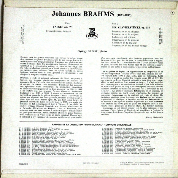 Brahms* - György Sebök : Les Valses De Brahms / Six Klavierstücke Op. 118 (LP, RE)