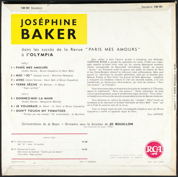 Josephine Baker : Paris Mes Amours (10", Mono)