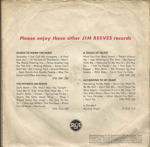 Jim Reeves : The Blizzard / Danny Boy (7", Single)