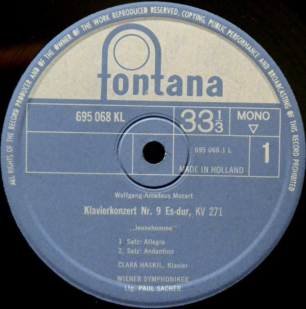 Wolfgang Amadeus Mozart, Clara Haskil : Klavierkonzert Nr. 9 KV 271 »Jeunehomme-Konzert« / Rondo A-dur KV 386  (LP, Mono)
