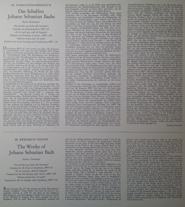 Johann Sebastian Bach, Lotte Schädle, Hertha Töpper, Ernst Haefliger, Theo Adam, Münchener Bach-Chor, Münchener Bach-Orchester, Karl Richter : 3 Kantaten, BWV 65, 108, 124: »Sie Werden Aus Saba Alle Kommen« · »Es Ist Euch Gut, Dass Ich Hingehe« · »Meinen Jesum Lass' Ich Nicht« (LP)
