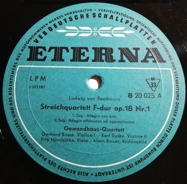 Ludwig Van Beethoven, Gewandhaus-Quartett Leipzig : Streichquartett F-dur Op. 18 Nr. 1 (LP, Mono)