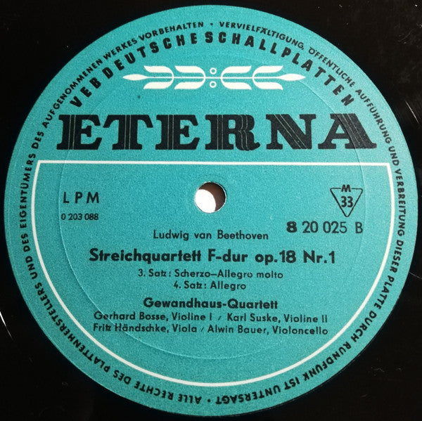 Ludwig Van Beethoven, Gewandhaus-Quartett Leipzig : Streichquartett F-dur Op. 18 Nr. 1 (LP, Mono)