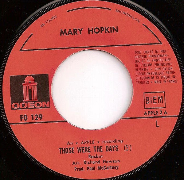 Mary Hopkin : Those Were The Days (7", Single)