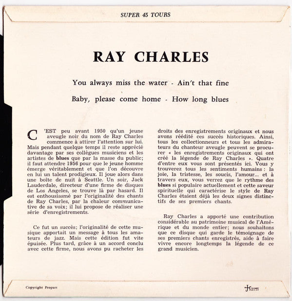 Ray Charles : L'Authentique (7", EP, Dar)
