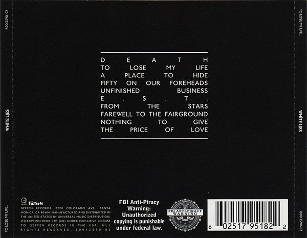 White Lies (2) : To Lose My Life... (CD, Album, Bla)